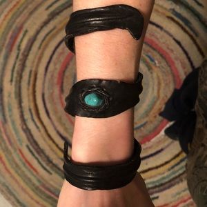 Artistic Leather& turquoise wrap bracelet